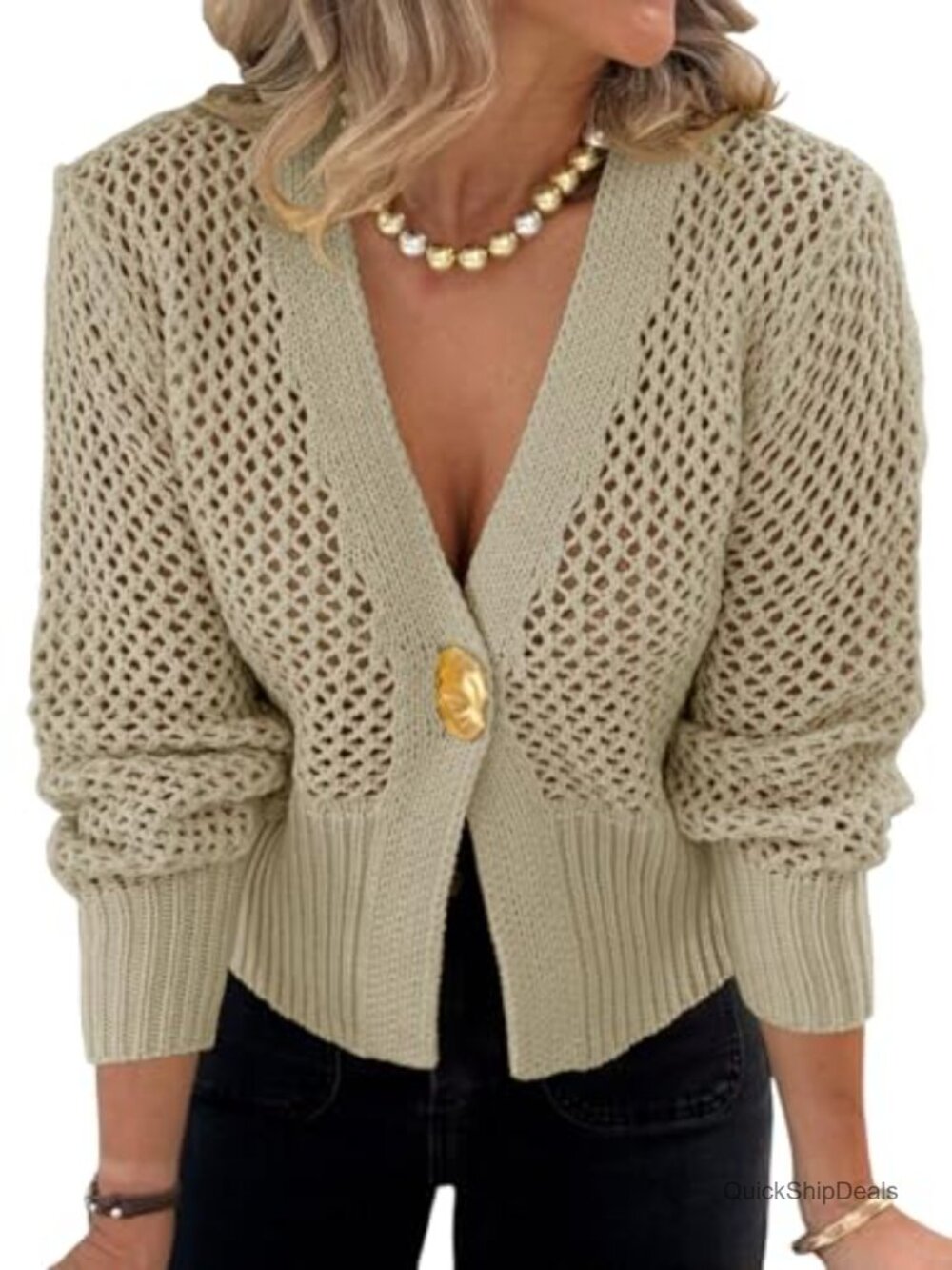 Cropped Crochet Cardigan Mesh Knit Sweater Cover Up